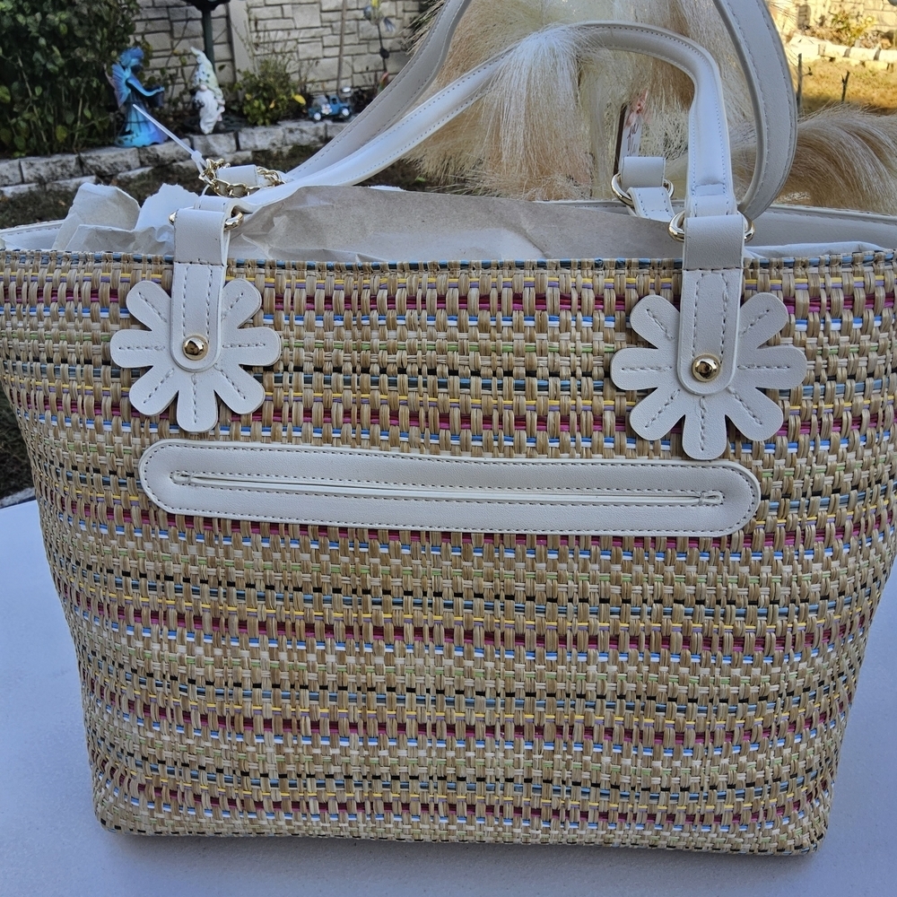 Betsey Johnson Multicolor Woven Tote with Floral Accents - Picture 7 of 7